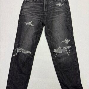 American Eagle Outfitters Women's Black Distressed Straight Leg Jeans